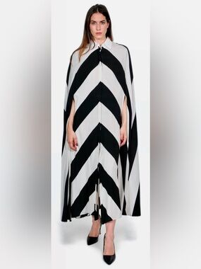 VALENTINO CHEVRON SILK CAPE  DRESS IN BLACK AND WHITE